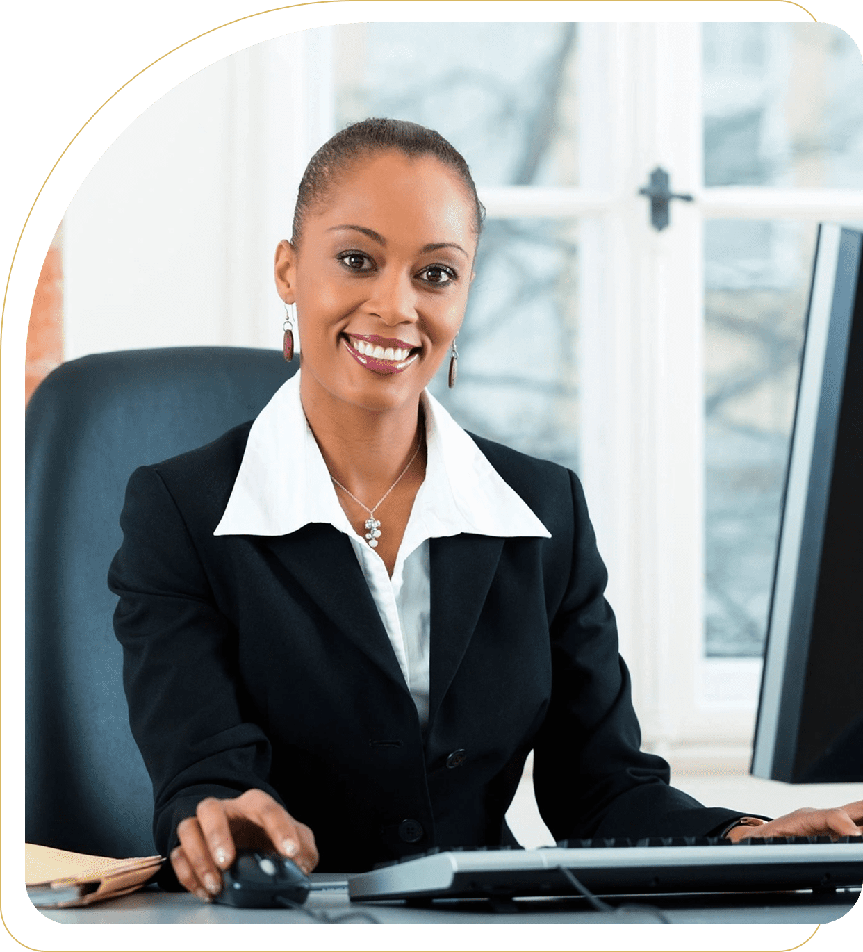 Confident woman in office attire