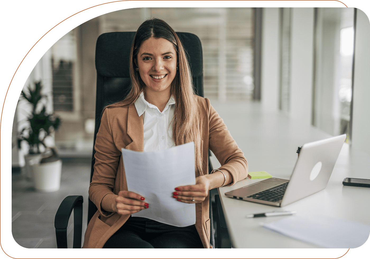 Professional woman smiling in office setting