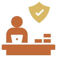 Office worker with checkmark shield icon