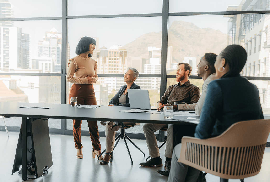 Team collaborating in conference room